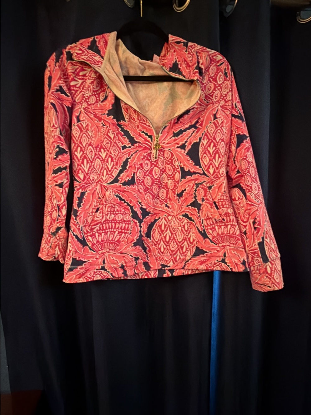 Lilly Pulitzer Coral & Navy Quarter-Zip Pullover